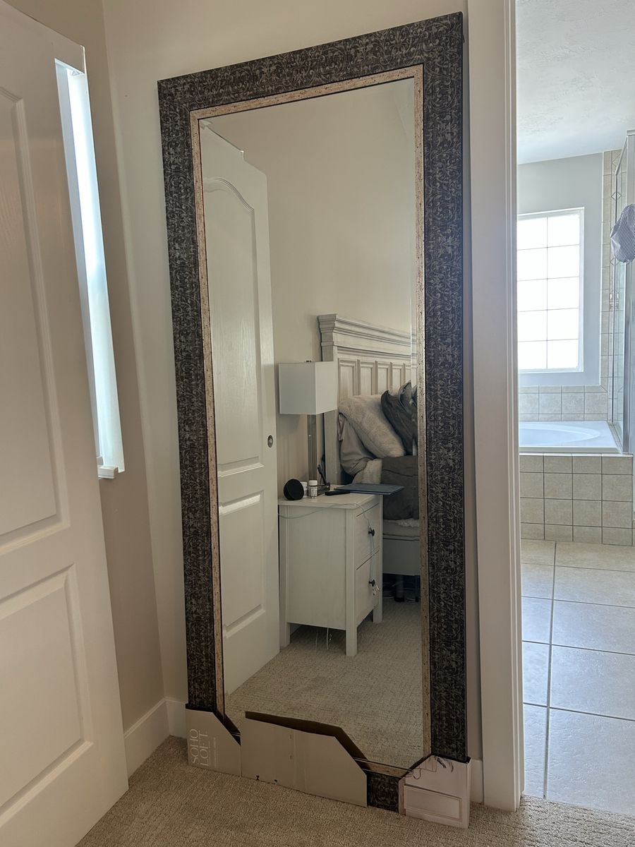 Soho Loft Ornate Full Length Floor Mirror - Dark Brown Patterned Frame, Large Bedroom/Dressing Mirror