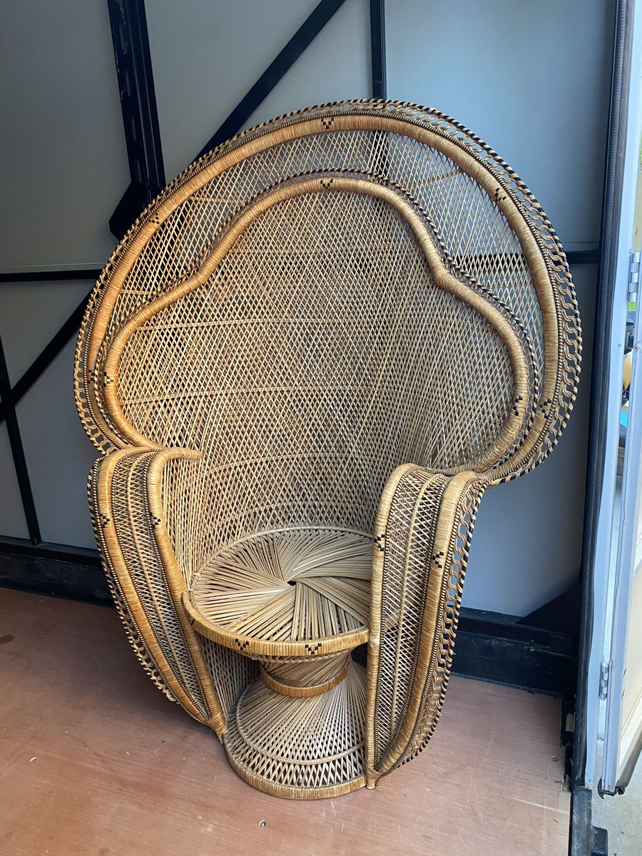 Vintage Rattan Wicker Peacock Chair - Boho Accent Furniture