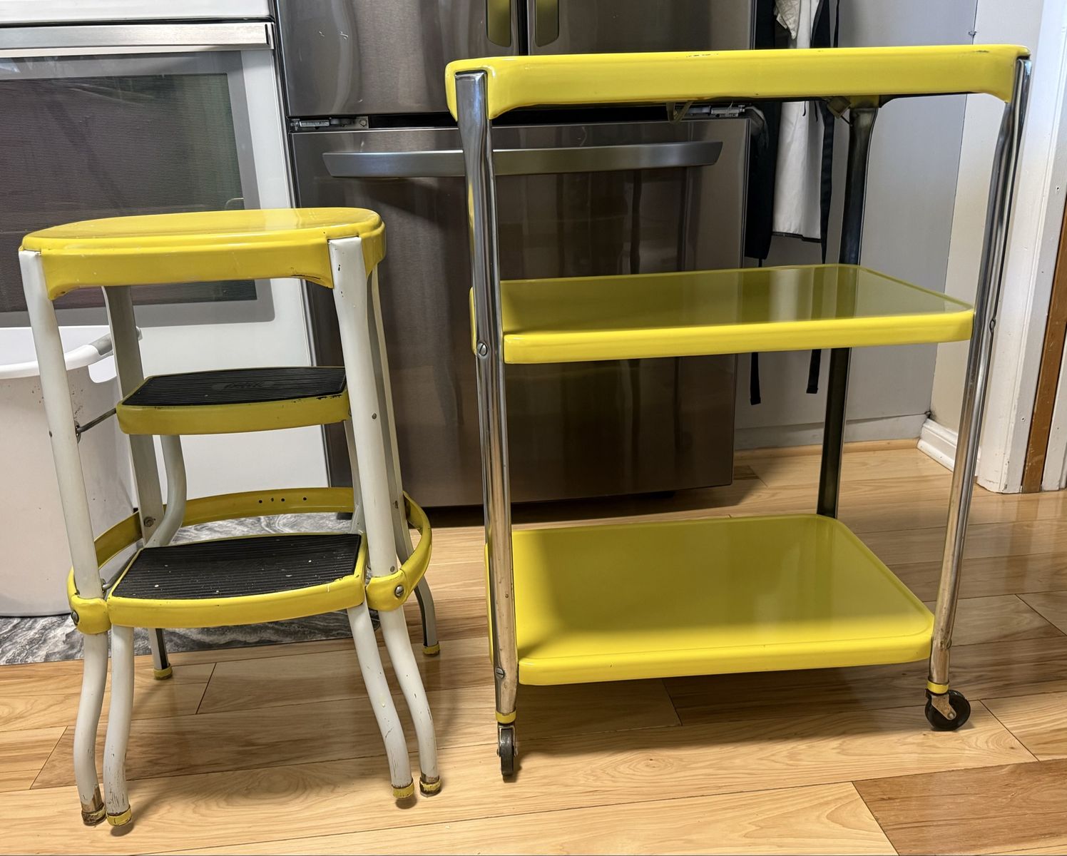 Vintage Cosco metal cart and step stool