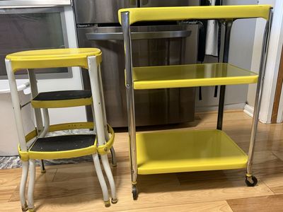 Vintage Cosco metal cart and step stool
