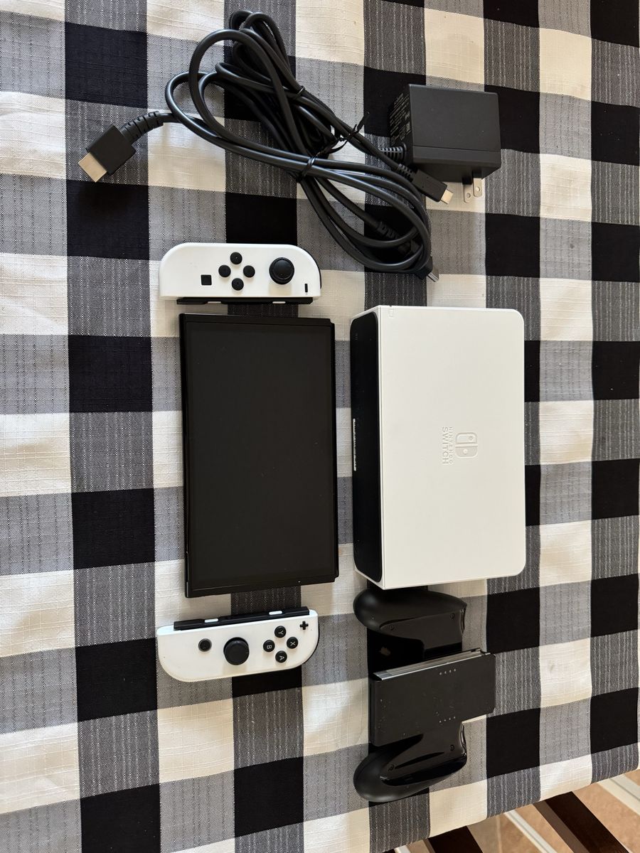 Nintendo Switch OLED Model Console with White Joy-Cons, Dock, and Cables