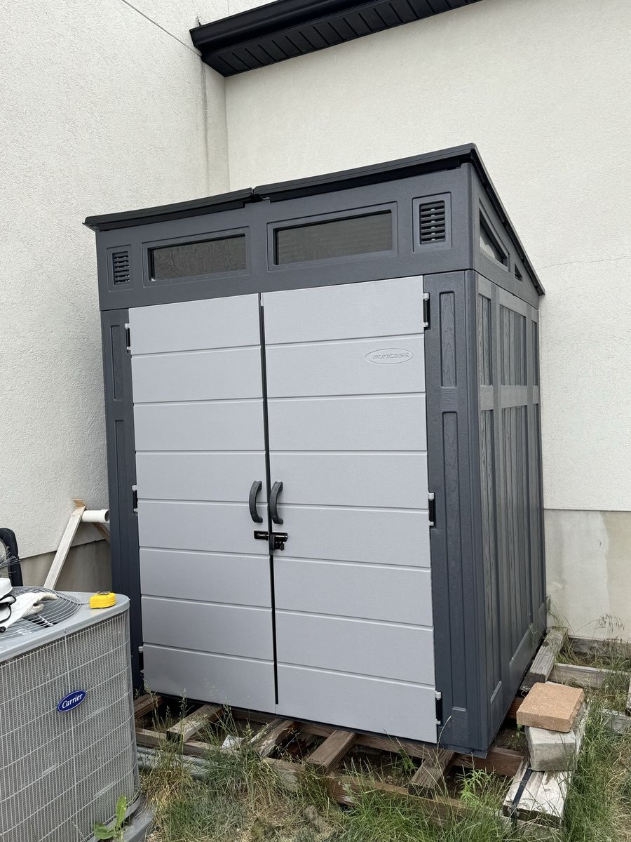 Suncast Storage Shed - Gray/Black, Durable Resin, Weather Resistant