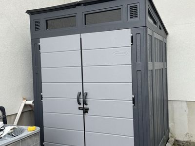 Suncast Storage Shed - Gray/Black, Durable Resin, Weather Resistant