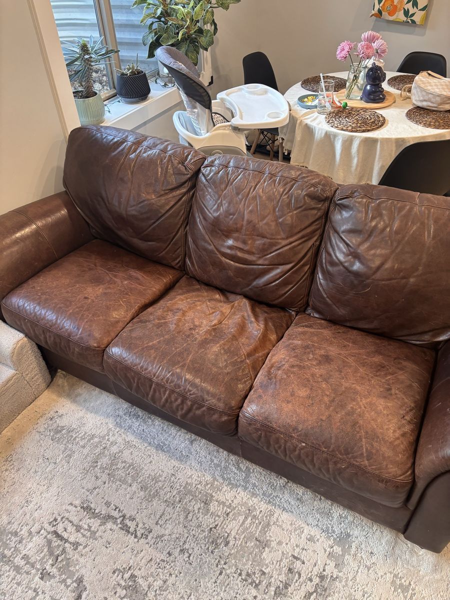 Brown leather couches