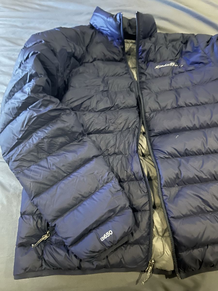 Eddie Bauer Men's L EB650 Navy Blue Down Puffer Jacket