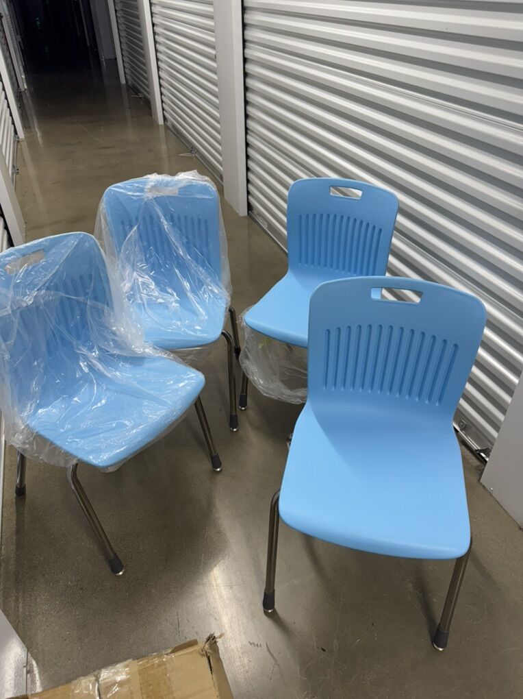 Ergonomic Stack Chair, Blue/Chrome, 4/Carton