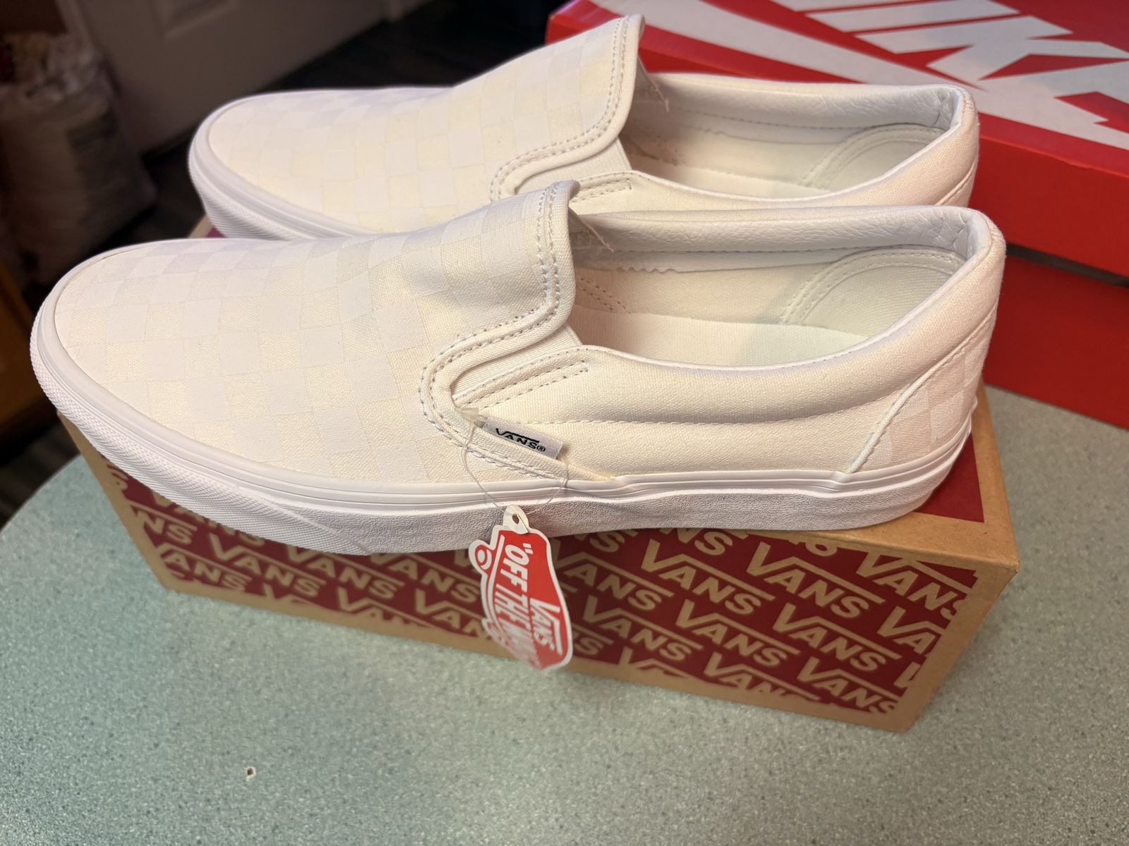 Vans Classic Slip-On Checkerboard White Shoes Men's Size 9/ Women's Size 10.5 NIB