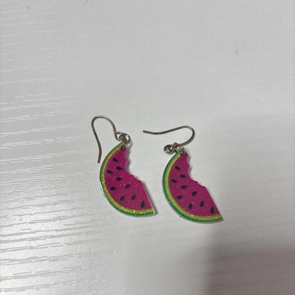 Fun Watermelon Slice Dangle Earrings - Sparkly Pink & Green Novelty Jewelry