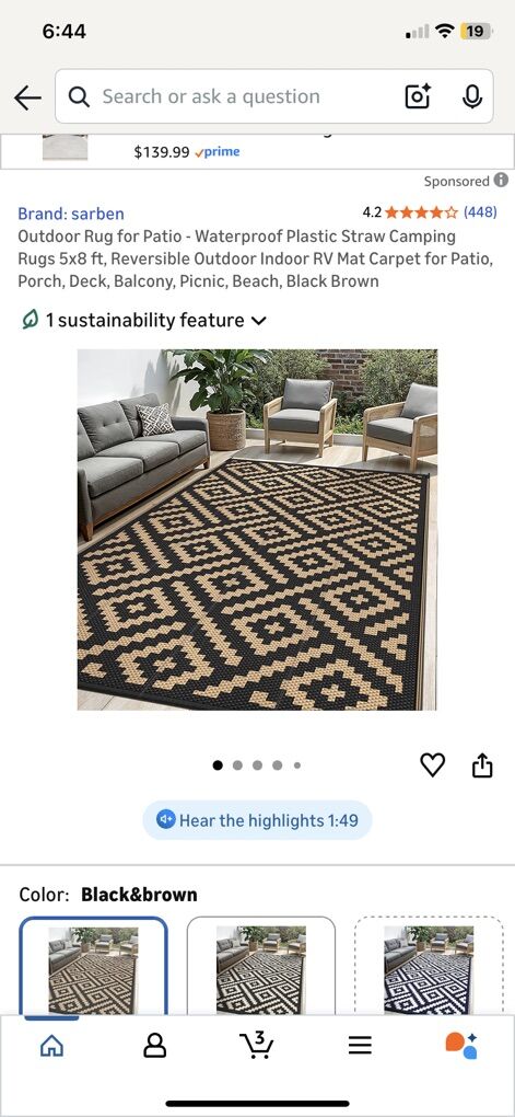 NEW 5x8 Outdoor Rug Waterproof Plastic Straw