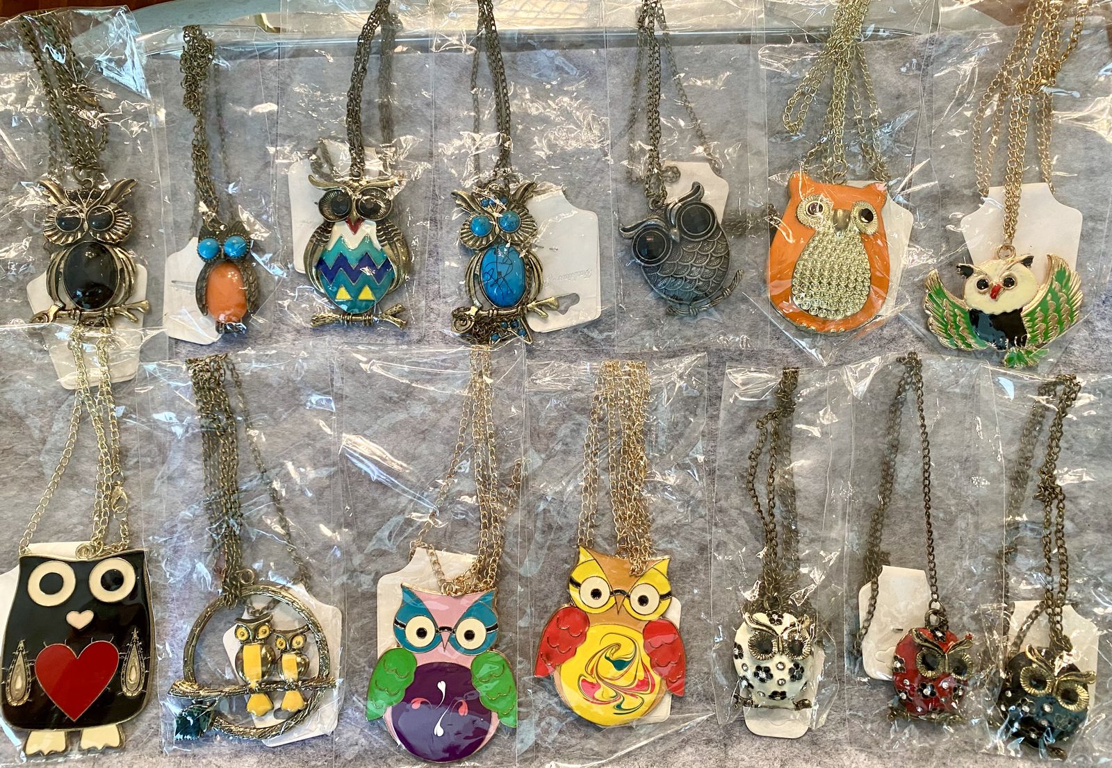 NEW - Owl Charm Necklaces Embellished - Assorted Designs, Long Chains, Your Choice $10
