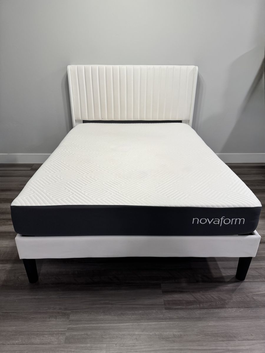 White Velvet Full Size Bed Frame with Free Mattress and Free Sheet Set