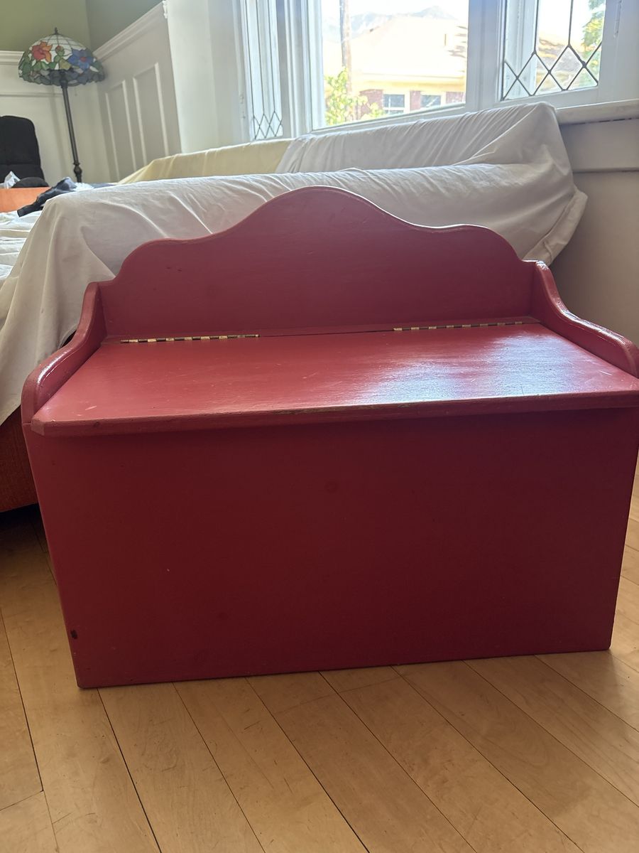 Vintage Style Red Wooden Toy Box / Storage Chest and little bench