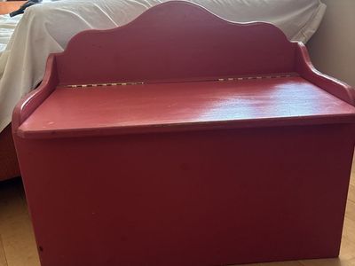 Vintage Style Red Wooden Toy Box / Storage Chest and little bench