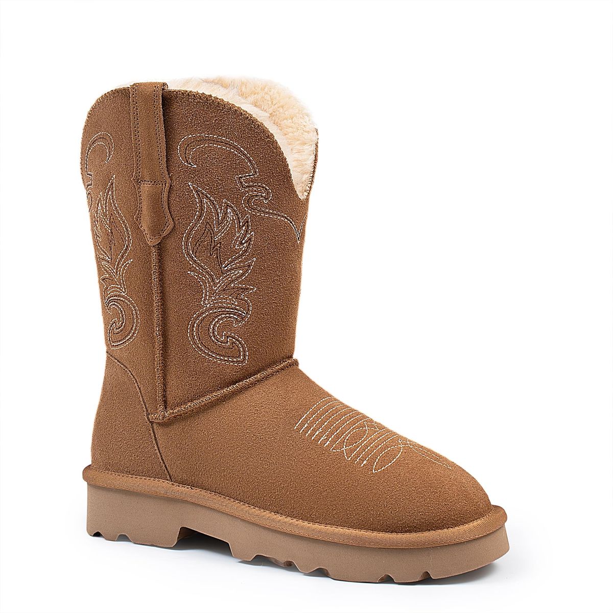WINBIRD Genuine Leather Suede Platform Womens Winter Snow Boots Fur Lining Pull on Fuzzy Warm Mid Calf Short Boots size 7.5-8