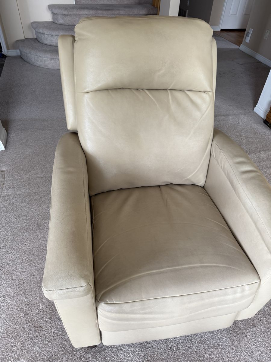 Cream Leather Recliner Armchair with Footrest - Gently Used, Comfortable Seating