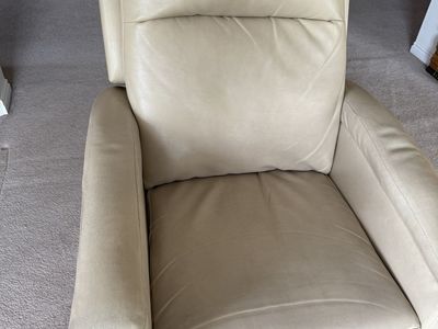 Cream Leather Recliner Armchair with Footrest - Gently Used, Comfortable Seating