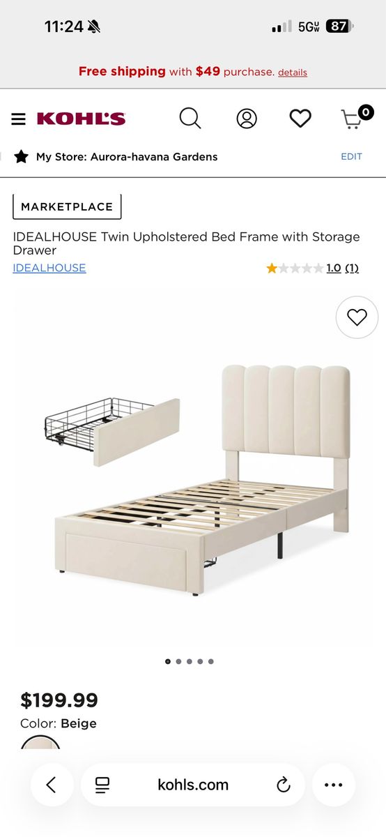 Twin size bed frame with front storage