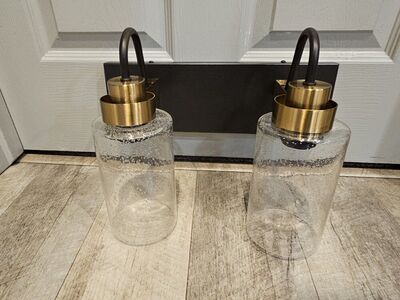 NEW 2 LIGHT RUBBED OIL AND GOLD VANITY LIGHT