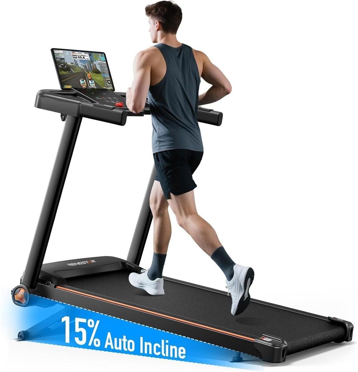 Renestar Folding Treadmill with 15% Auto Incline