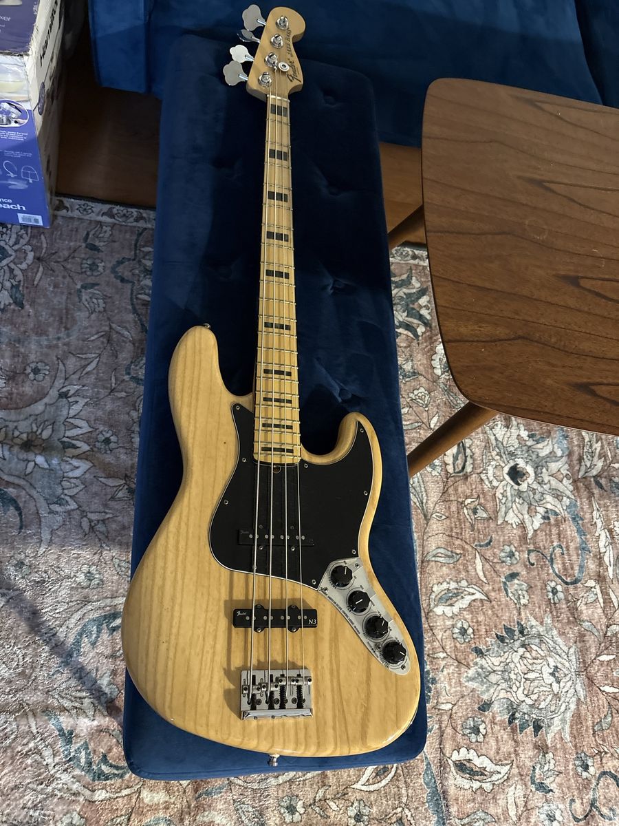 Fender Jazz Bass Guitar - US Made, Natural Finish, Black Pickguard