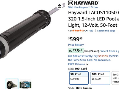 Hayward ColorLogic 320 1.5-Inch LED Pool & Spa Lights - 12V, 50-Ft Cord