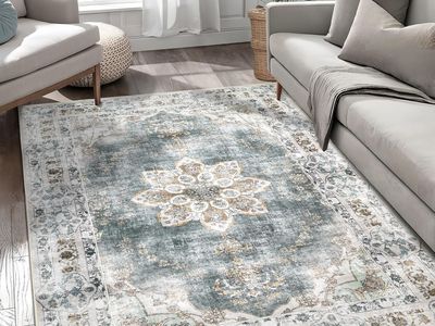 NEW 5×7 Washable Rug for Living Room, Vintage Floral Botanical Distressed Medallion