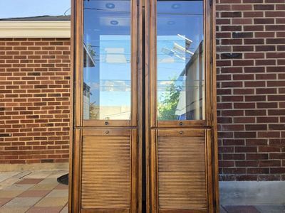 FREE DELIVERY Pair Of Vintage Wood and Glass Display Cabinets