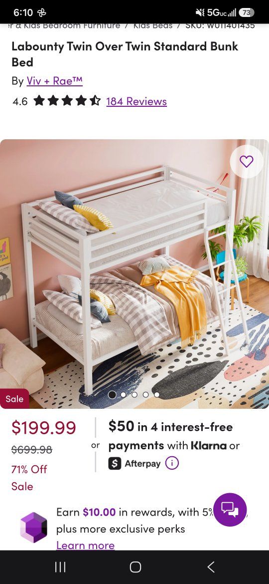 White Metal Twin-Sized Bunk Bed Frame with Ladder
