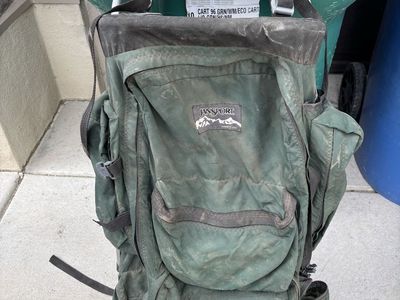 Used JanSport External Frame Backpack - Green, Large Capacity, Hiking/Camping