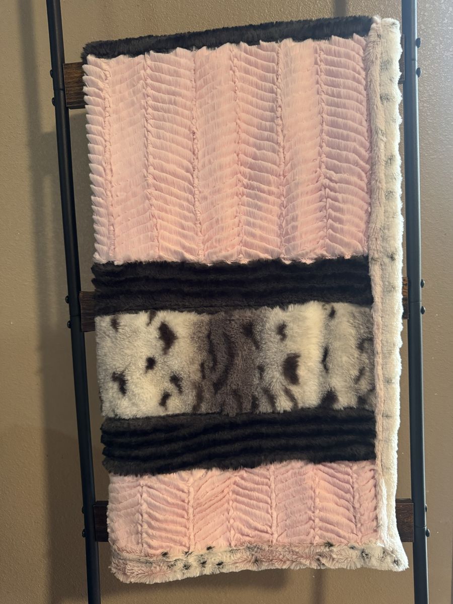 Baby, Pink, Grey & Black all Minky Blanket - Soft Minky fabric