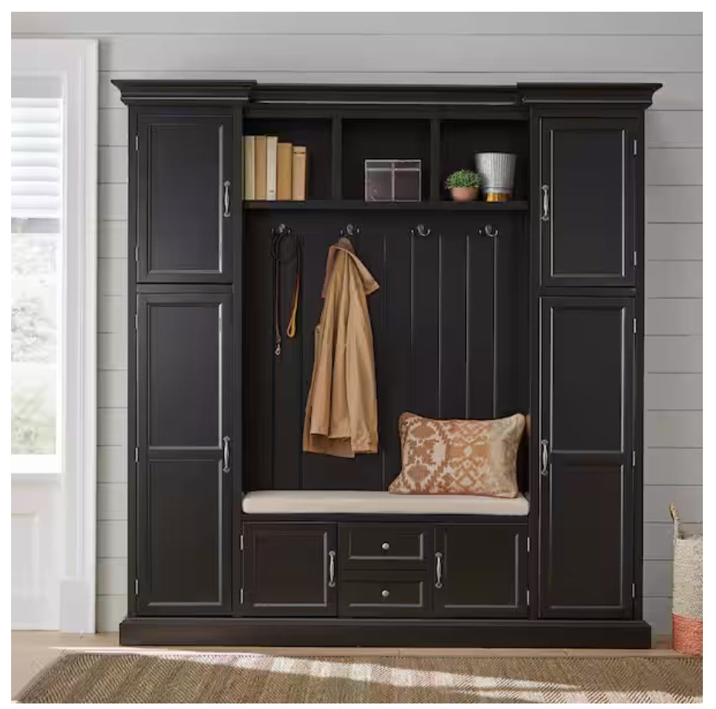 * NEW * Still in Box * Black Hall Tree with Bench and Storage Cubbies