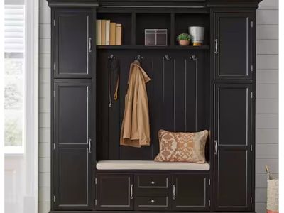 * NEW * Still in Box * Black Hall Tree with Bench and Storage Cubbies