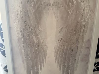 Framed Angel Wings Canvas Wall Art - White and Silver Accent Picture 16x24