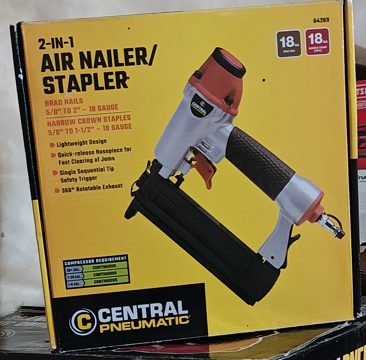 Central Pneumatic 2‑in‑1 Air Nailer/Stapler – Like New in Box