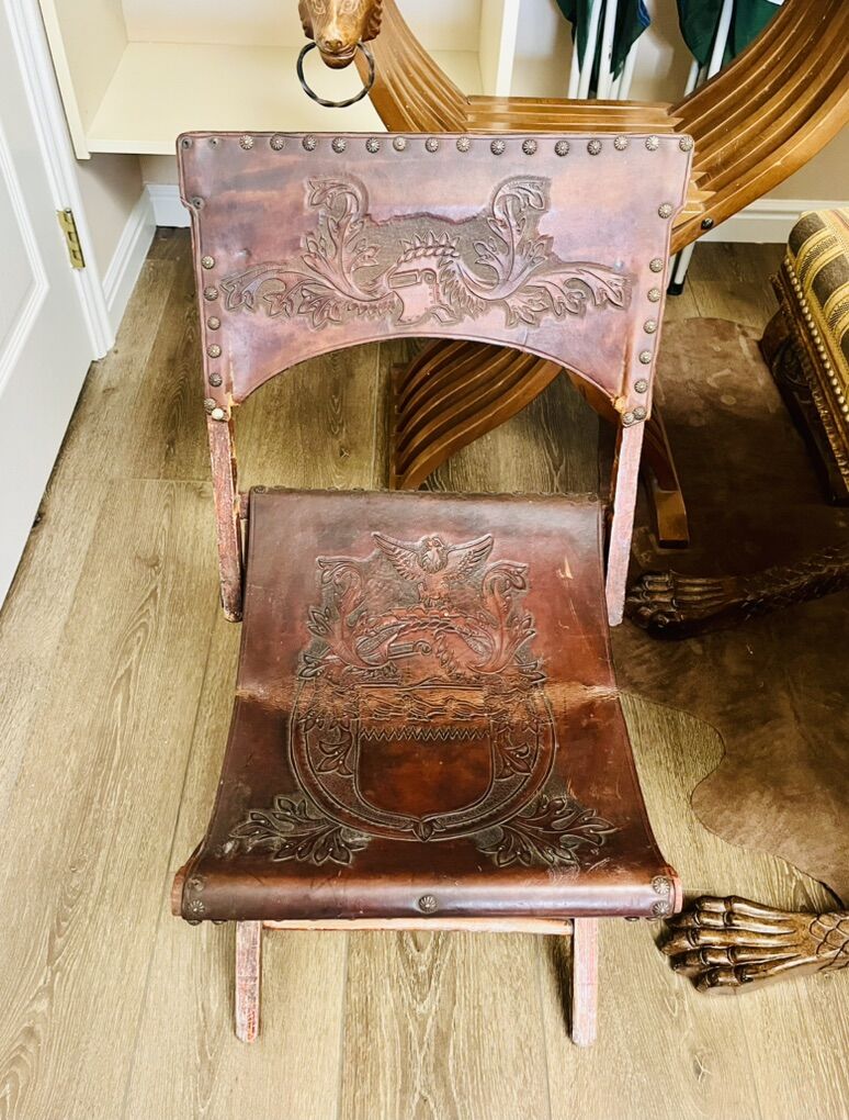 ANTIQUE SPANISH LEATHER CHAIR SMALL SIZE