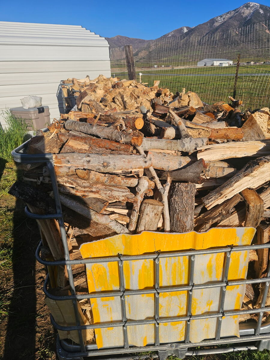 ibc tote of random firewood