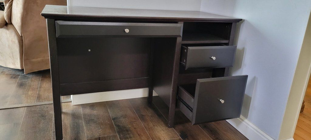 Dark Brown Wood Desk with 3 Drawers - Good Condition, 47-inch width
