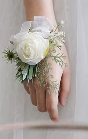 Ivory Rose Wrist Corsage Set of 5 Pearl Bracelet Wedding Prom