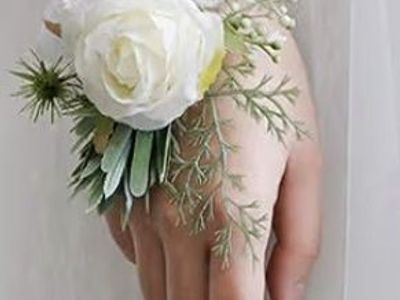 Ivory Rose Wrist Corsage Set of 5 Pearl Bracelet Wedding Prom