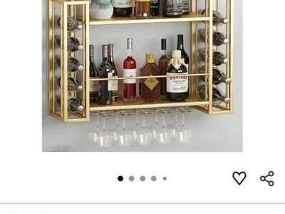 ZAOBAS Wall Mounted Wine Rack with Glass Holder, 2-Tier Multi-Functional Bar Storage Shelf, Gold, 40"W