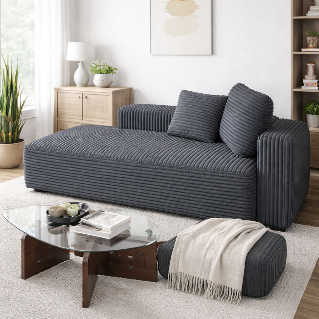 NEW! 68” Sofa loveseat chaise Dark Grey soft