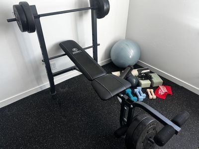 Weight bench, double foam floor, and everything pictured.
