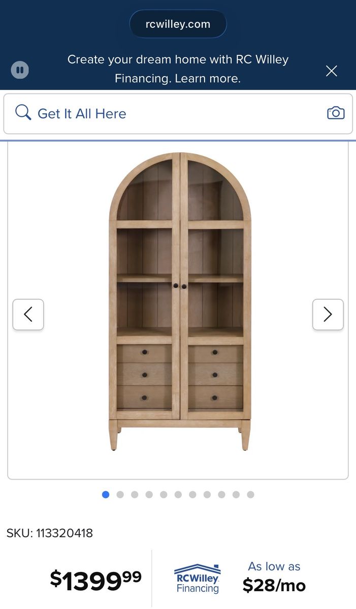 White oak arch cabinet