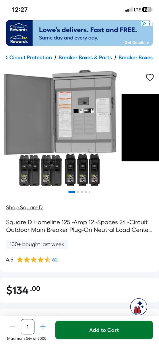 125 A CIRCUIT BREAKER LOAD CENTER breaker box