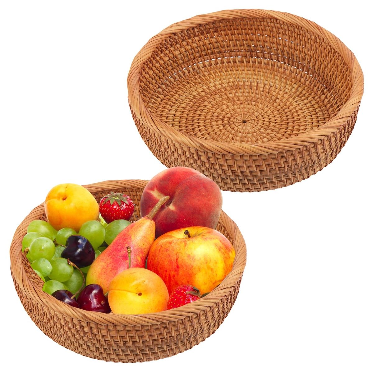 2 pack 9 inch Round Rattan Keys Basket Bowl for Organizing, Tabletop Wicker Organizer Basket Entryway, Hand-woven Ratta