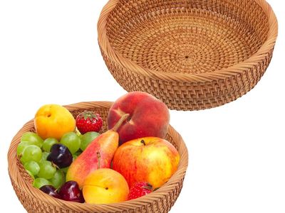 2 pack 9 inch Round Rattan Keys Basket Bowl for Organizing, Tabletop Wicker Organizer Basket Entryway, Hand-woven Ratta
