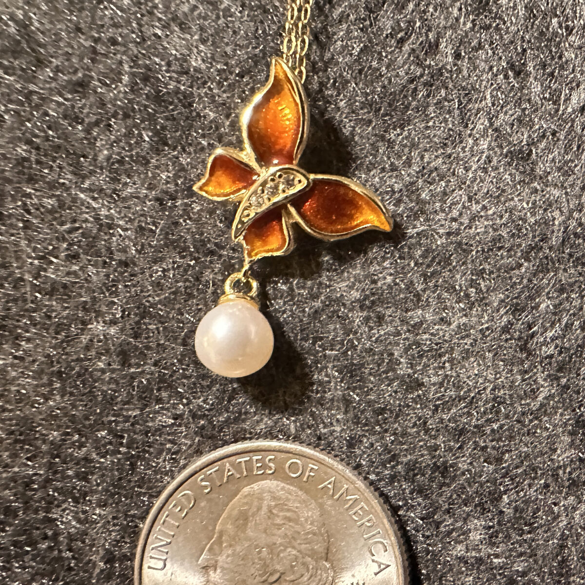 Gold‑Tone Butterfly Necklace w/ Pearl Drop