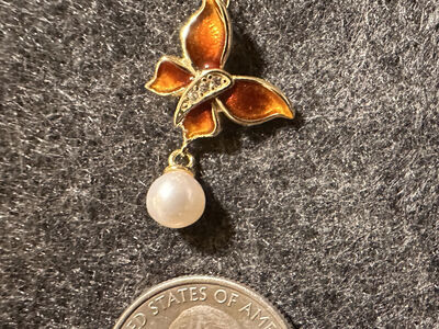 Gold‑Tone Butterfly Necklace w/ Pearl Drop