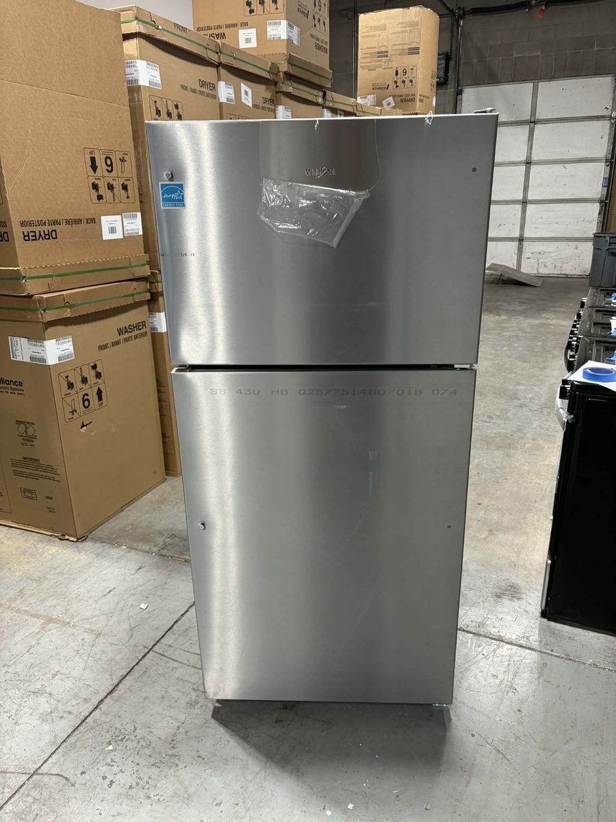 NEW WHIRLPOOL 18 C FT STAINLESS TOP FREEZER FRIDGE