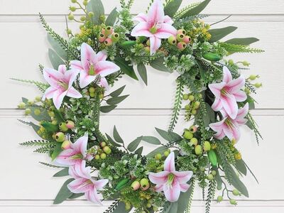 24” Silk Lilies Front Door Holiday Wreath